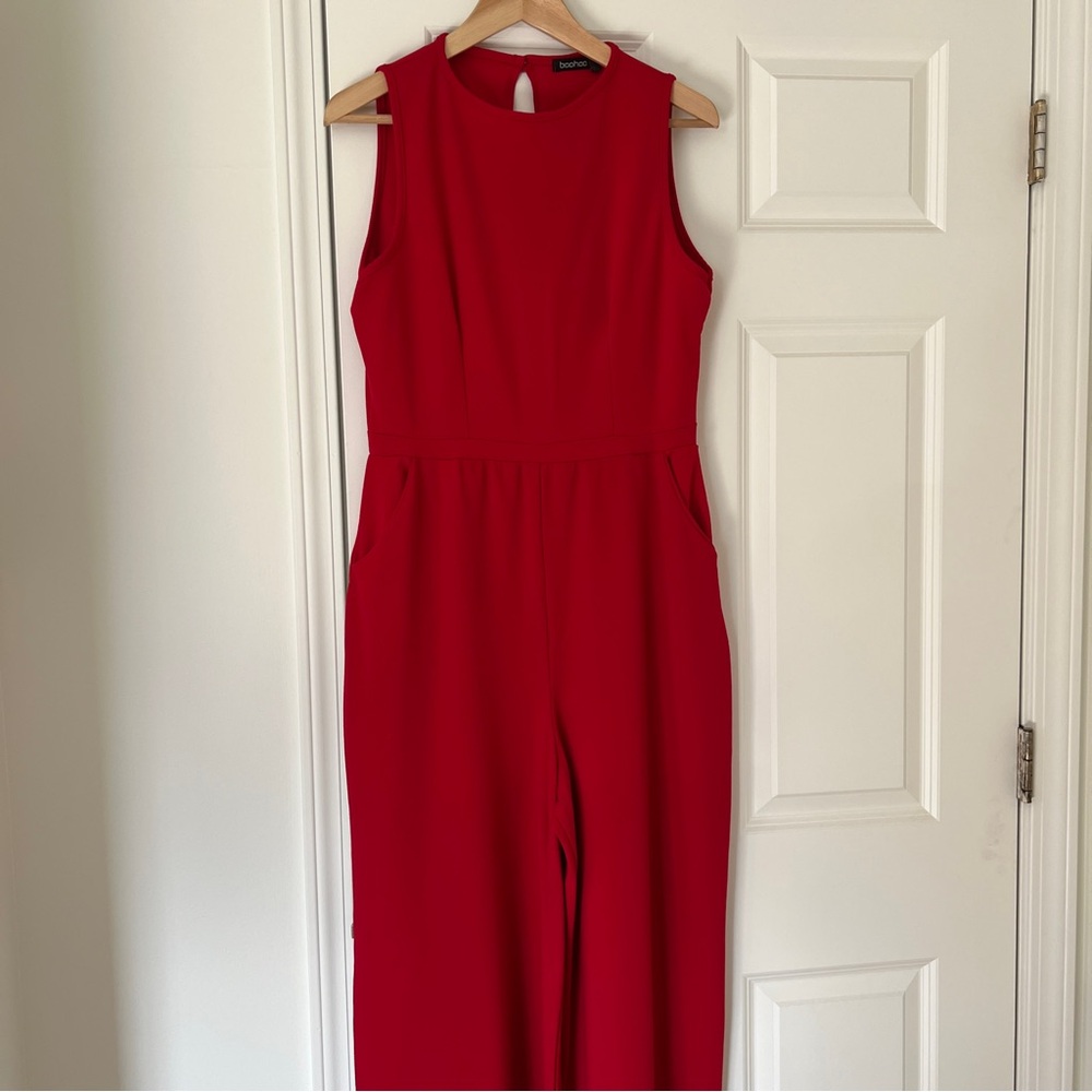 Boohoo Red Sleeveless Jumpsuit